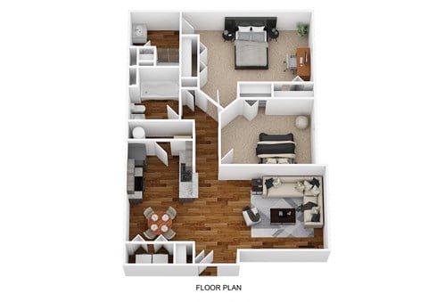 Floor plan for 2 beds, 2 baths, 949 sqft